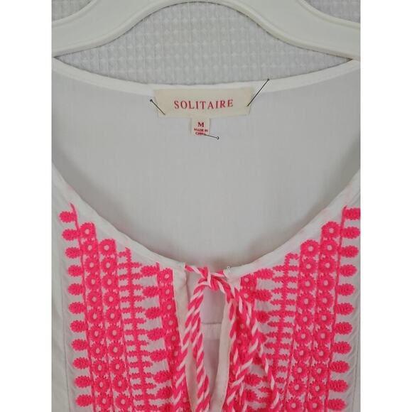 Solitaire ~Woman Size M~ White/Pink Top Sleeveless Embroidered Boho. - Picture 2 of 13